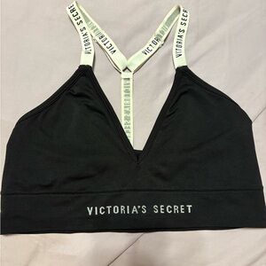 Victoria’s Secret Black Bralette Logo Adjustable White Straps Sz L